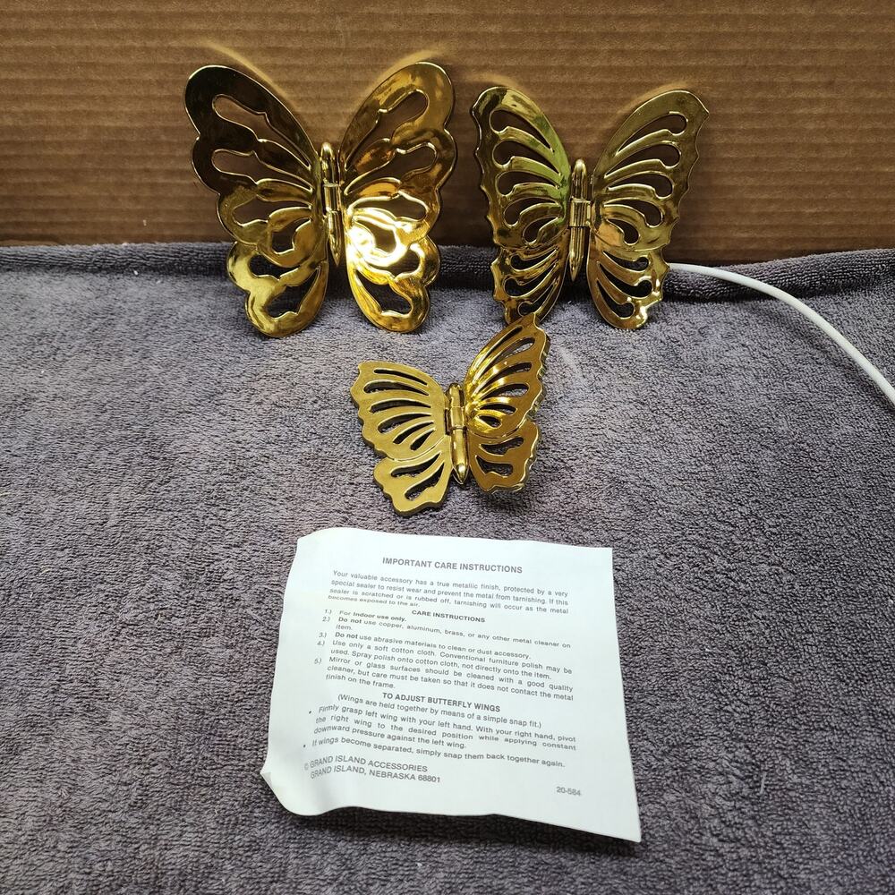 Vintage metallic gold toned hinged plastic butterflies wall decor H